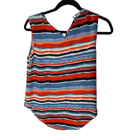 Kenar Women's Tribal Stripe Tank Keyhole Blouse Coastal Art Deco Office Career - Picture 4 of 6